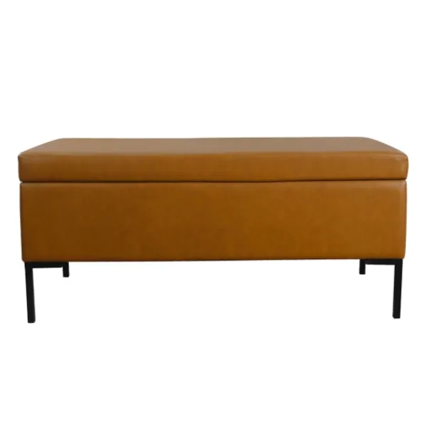 Benches & Ottomans-Kirkland's Home Caramel Vegan Leather Storage Bench Brown