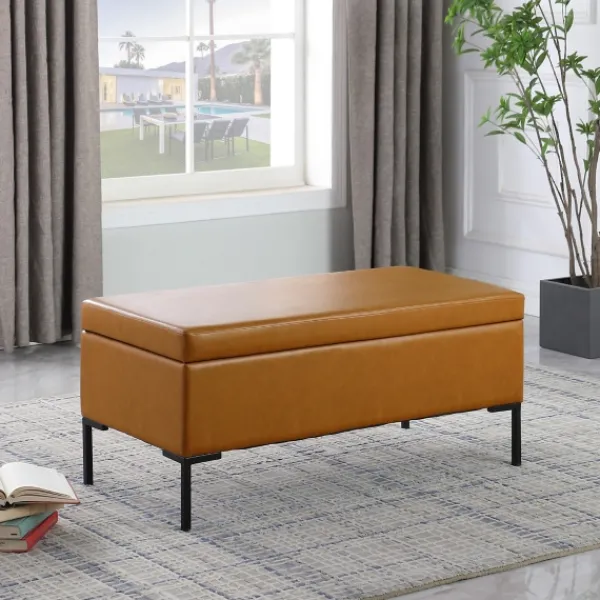 Benches & Ottomans-Kirkland's Home Caramel Vegan Leather Storage Bench Brown