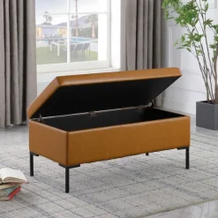 Benches & Ottomans-Kirkland's Home Caramel Vegan Leather Storage Bench Brown