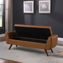 Benches & Ottomans-Kirkland's Home Carmel Vegan Leather Storage Bench Brown