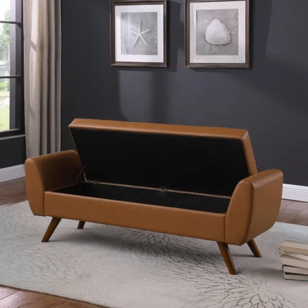 Benches & Ottomans-Kirkland's Home Carmel Vegan Leather Storage Bench Brown