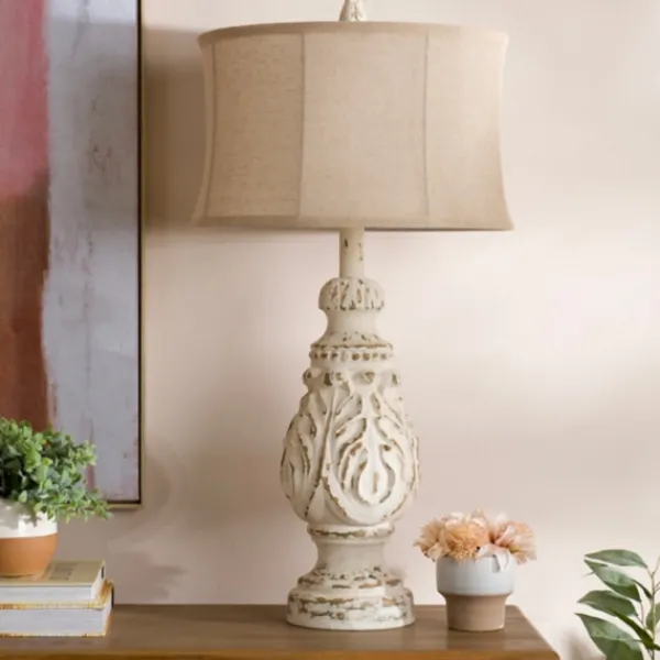 Table Lamps-Kirkland's Home Caroline Distressed Cream Table Lamp Tan