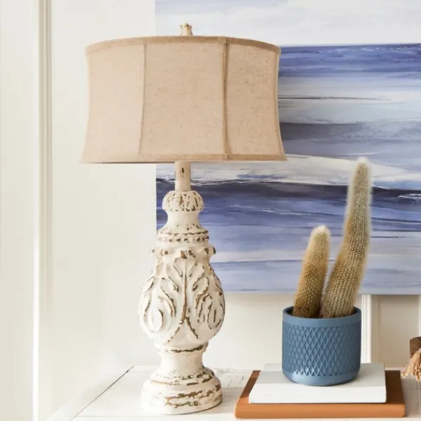 Table Lamps-Kirkland's Home Caroline Distressed Cream Table Lamp Tan