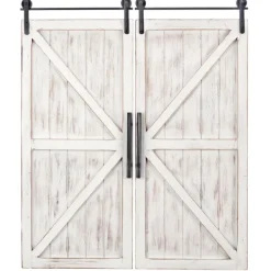 Wall Plaques-Kirkland's Home Carriage House Wood Barn Door Plaques, Set Of 2 Ivory