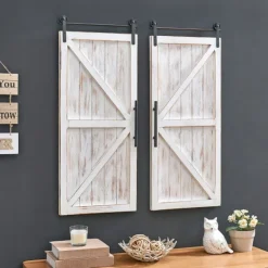 Wall Plaques-Kirkland's Home Carriage House Wood Barn Door Plaques, Set Of 2 Ivory