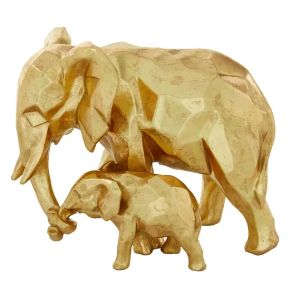 Statues & Figurines-Kirkland's Home Carved Elephant Family Statue Gold