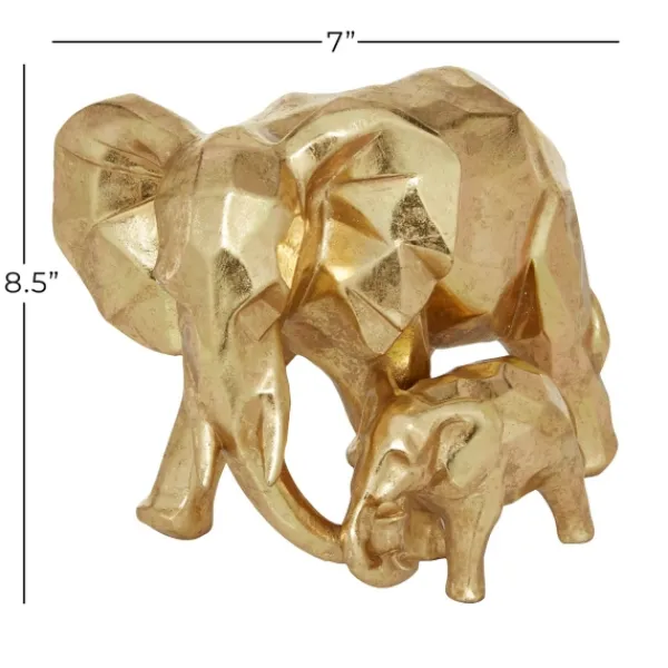Statues & Figurines-Kirkland's Home Carved Elephant Family Statue Gold