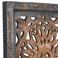 Wall Plaques-Kirkland's Home Carved Mahogany 2-Pc. Floral Motif Plaque Set Brown/Black/Gold