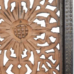 Wall Plaques-Kirkland's Home Carved Mahogany 2-Pc. Floral Motif Plaque Set Brown/Black/Gold