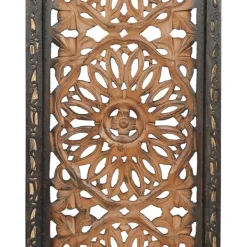 Wall Plaques-Kirkland's Home Carved Mahogany 2-Pc. Floral Motif Plaque Set Brown/Black/Gold