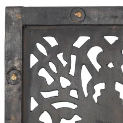 Wall Plaques-Kirkland's Home Carved Mahogany 2-Pc. Floral Motif Plaque Set Brown/Black/Gold
