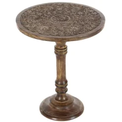 Accent & End Tables-Kirkland's Home Carved Mandala Mango Wood Accent Table Brown