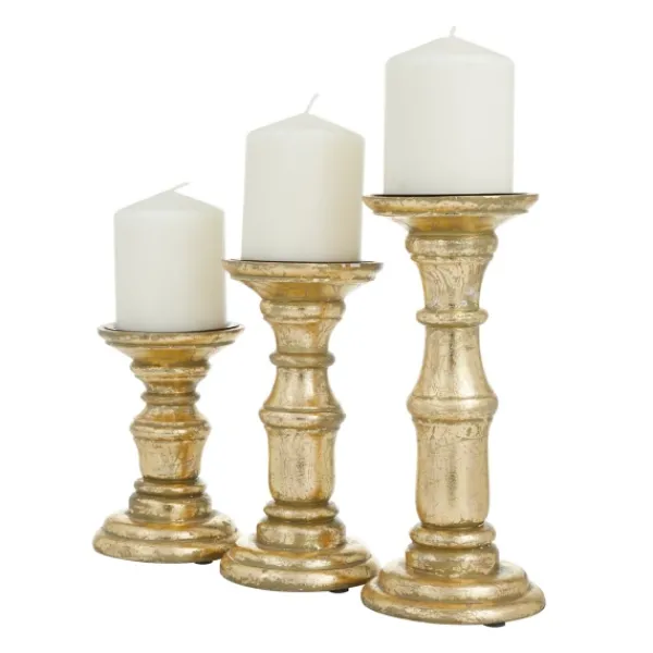 Candle Holders-Kirkland's Home Carved Mango Wood Candle Holders, Set Of 3 Gold