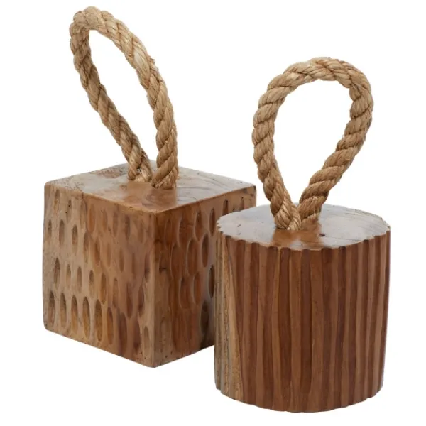 Decorative Accents-Kirkland's Home Carved Teak Wood And Rope Door Stoppers, Set Of 2 Brown