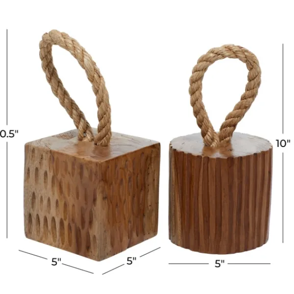 Decorative Accents-Kirkland's Home Carved Teak Wood And Rope Door Stoppers, Set Of 2 Brown