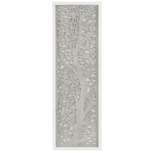 Wall Plaques-Kirkland's Home Carved Wood Laurel Branches Panel Wall Plaque Gray