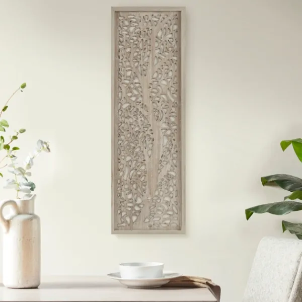 Wall Plaques-Kirkland's Home Carved Wood Laurel Branches Panel Wall Plaque Tan