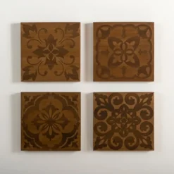 Wall Plaques-Kirkland's Home Carved Wood Patterned Wall Plaques, Set Of 4 Brown