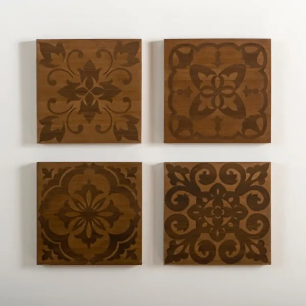 Wall Plaques-Kirkland's Home Carved Wood Patterned Wall Plaques, Set Of 4 Brown