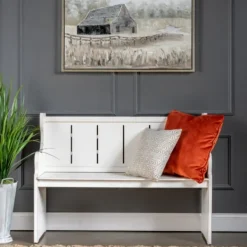 Entryway Furniture-Kirkland's Home Carved Wood Pew Bench White
