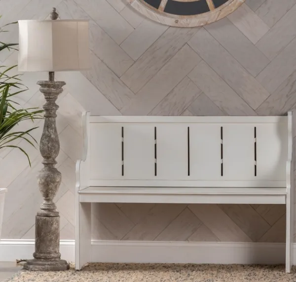Entryway Furniture-Kirkland's Home Carved Wood Pew Bench White