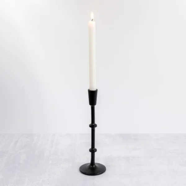 Candle Holders-Kirkland's Home Cast Iron Notched Taper Candlestick, 11 In. Black