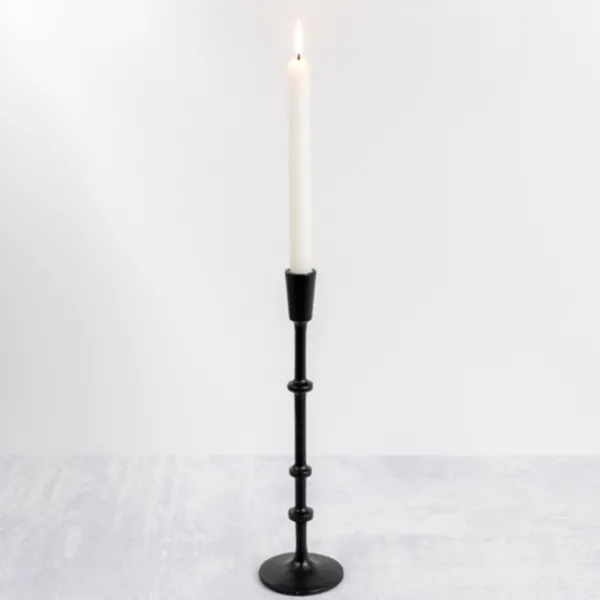 Candle Holders-Kirkland's Home Cast Iron Notched Taper Candlestick, 13 In. Black