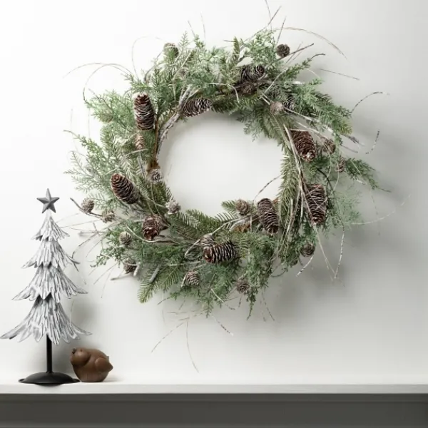 Wreaths-Kirkland's Home Cedar And Pinecone Branches Winter Wreath Green/Brown/Gray