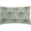 Pillows-Kirkland's Home Celadon Beaded Floral Motif Lumbar Pillow Blue