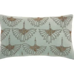 Pillows-Kirkland's Home Celadon Beaded Floral Motif Lumbar Pillow Blue