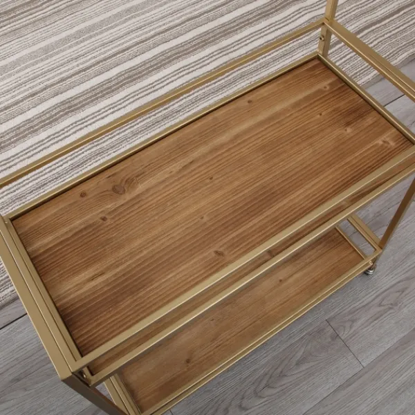 Kitchen Islands & Bar Carts-Kirkland's Home Celeste Gold Metal And Wood Bar Cart