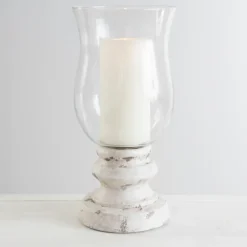 Candle Holders-Kirkland's Home Cement Pedestal Base Hurricane White
