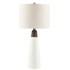 Table Lamps-Kirkland's Home Ceramic And Wood Cone Table Lamp White