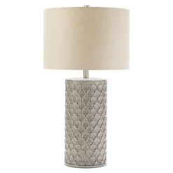 Table Lamps-Kirkland's Home Ceramic Embossed Geometric Table Lamp Gray
