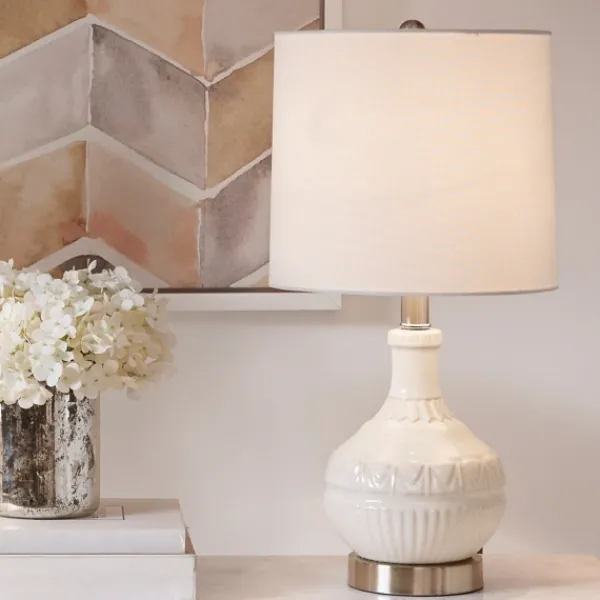 Table Lamps-Kirkland's Home Ceramic Embossed Table Lamp White