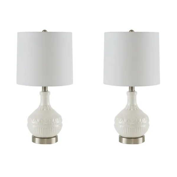Table Lamps-Kirkland's Home Ceramic Embossed Table Lamp White