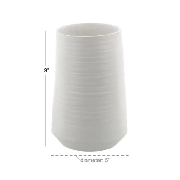 Vases-Kirkland's Home Ceramic Ribbed Vase, 9 In. White