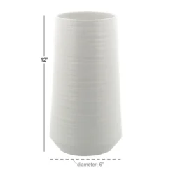 Vases-Kirkland's Home Ceramic Ribbed Vase, 12 In. White