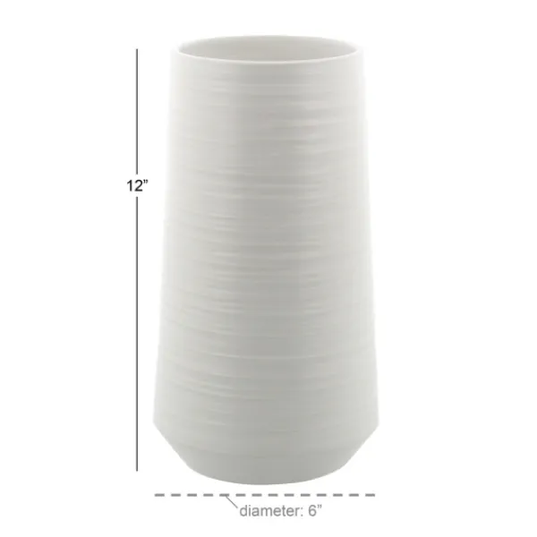 Vases-Kirkland's Home Ceramic Ribbed Vase, 12 In. White