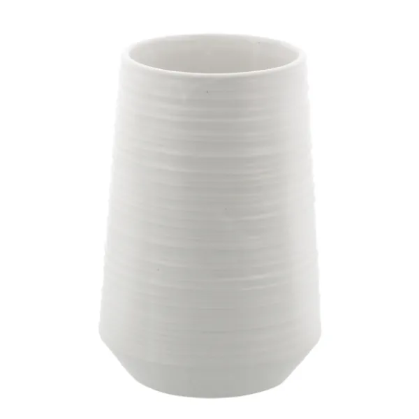 Vases-Kirkland's Home Ceramic Ribbed Vase, 7 In. White
