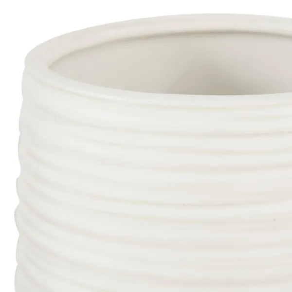 Vases-Kirkland's Home Ceramic Ribbed Vase, 7 In. White
