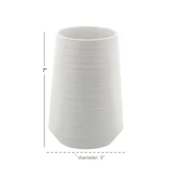 Vases-Kirkland's Home Ceramic Ribbed Vase, 7 In. White