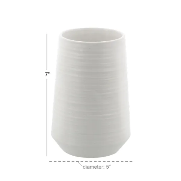 Vases-Kirkland's Home Ceramic Ribbed Vase, 7 In. White