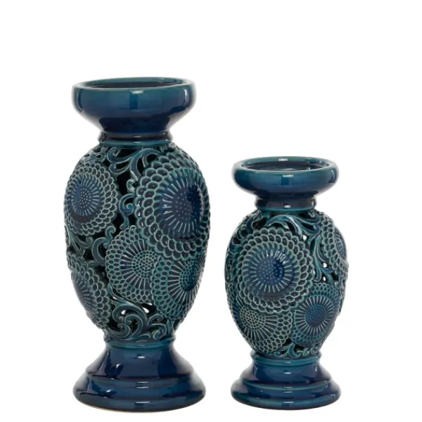Candle Holders-Kirkland's Home Ceramic Tiered Base Candle Holders, Set Of 2 Blue