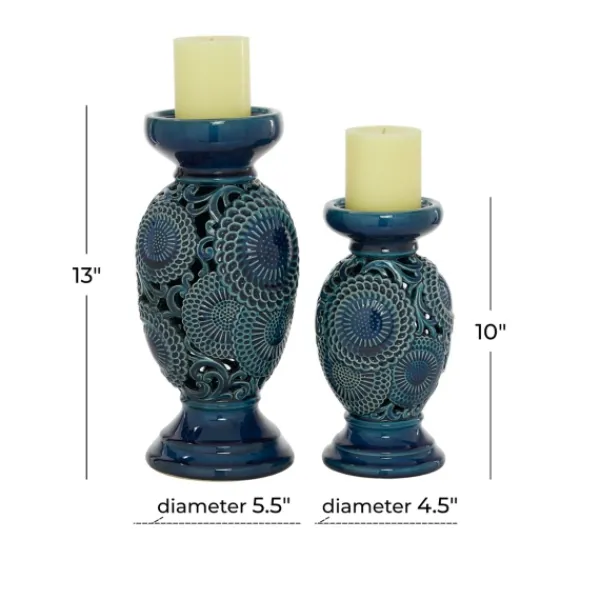 Candle Holders-Kirkland's Home Ceramic Tiered Base Candle Holders, Set Of 2 Blue