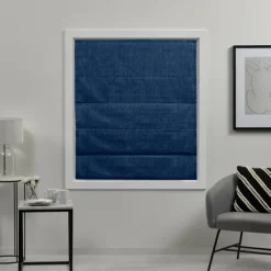 Curtains & Drapes-Kirkland's Home Chambray Blackout Roman Shade, 34 In. Blue