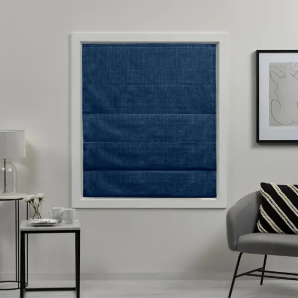 Curtains & Drapes-Kirkland's Home Chambray Blackout Roman Shade, 34 In. Blue