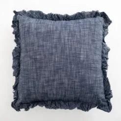 Pillows-Kirkland's Home Chambray Ruffle Navy Throw Pillow Blue