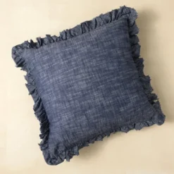 Pillows-Kirkland's Home Chambray Ruffle Navy Throw Pillow Blue