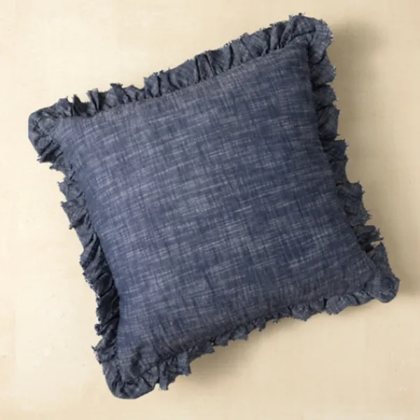 Pillows-Kirkland's Home Chambray Ruffle Navy Throw Pillow Blue